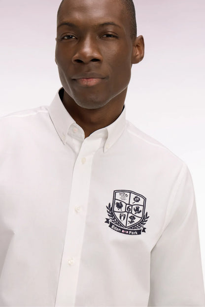 Eden Park White Men White Pinpoint Cotton Shirt with 6 Nations Coat of Arms Embroidery SKU: E26CHECL0019_BC Image 04