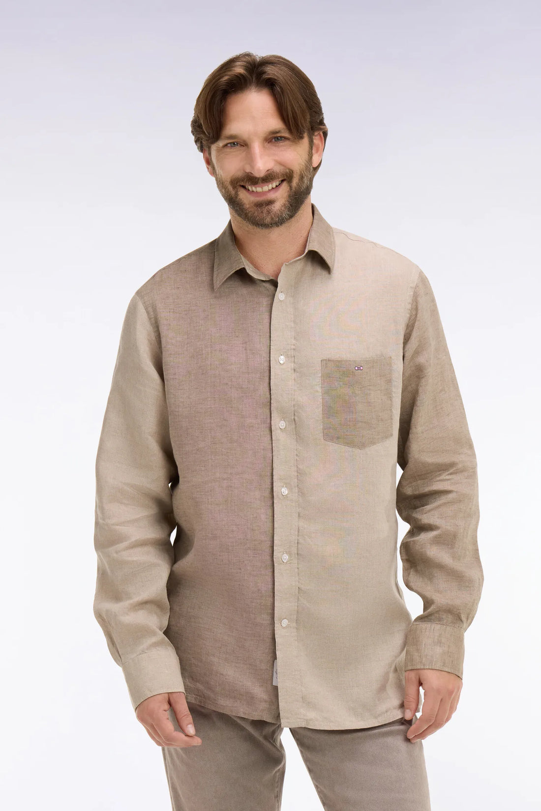 Eden Park Beige Men Regular Fit Beige Two-Tone Linen Shirt SKU: E26CHECL0030_BEM30 Image 01