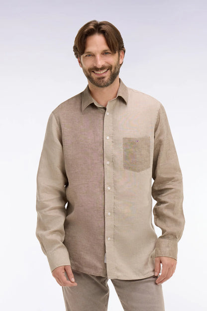 Eden Park Beige Men Regular Fit Beige Two-Tone Linen Shirt SKU: E26CHECL0030_BEM30 Image 01