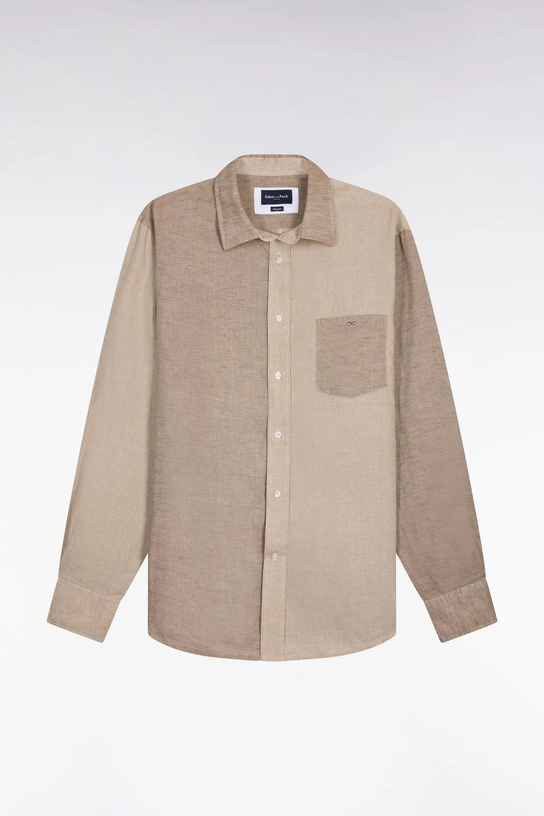 Eden Park Beige Men Regular Fit Beige Two-Tone Linen Shirt SKU: E26CHECL0030_BEM30 Image 02