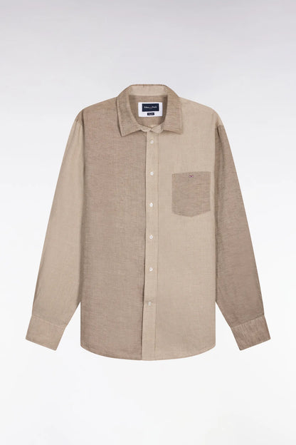 Eden Park Beige Men Regular Fit Beige Two-Tone Linen Shirt SKU: E26CHECL0030_BEM30 Image 02