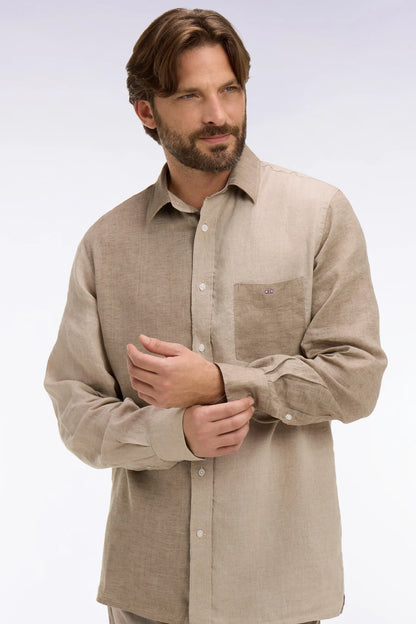 Eden Park Beige Men Regular Fit Beige Two-Tone Linen Shirt SKU: E26CHECL0030_BEM30 Image 03