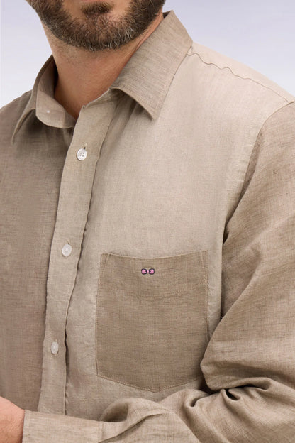 Eden Park Beige Men Regular Fit Beige Two-Tone Linen Shirt SKU: E26CHECL0030_BEM30 Image 04