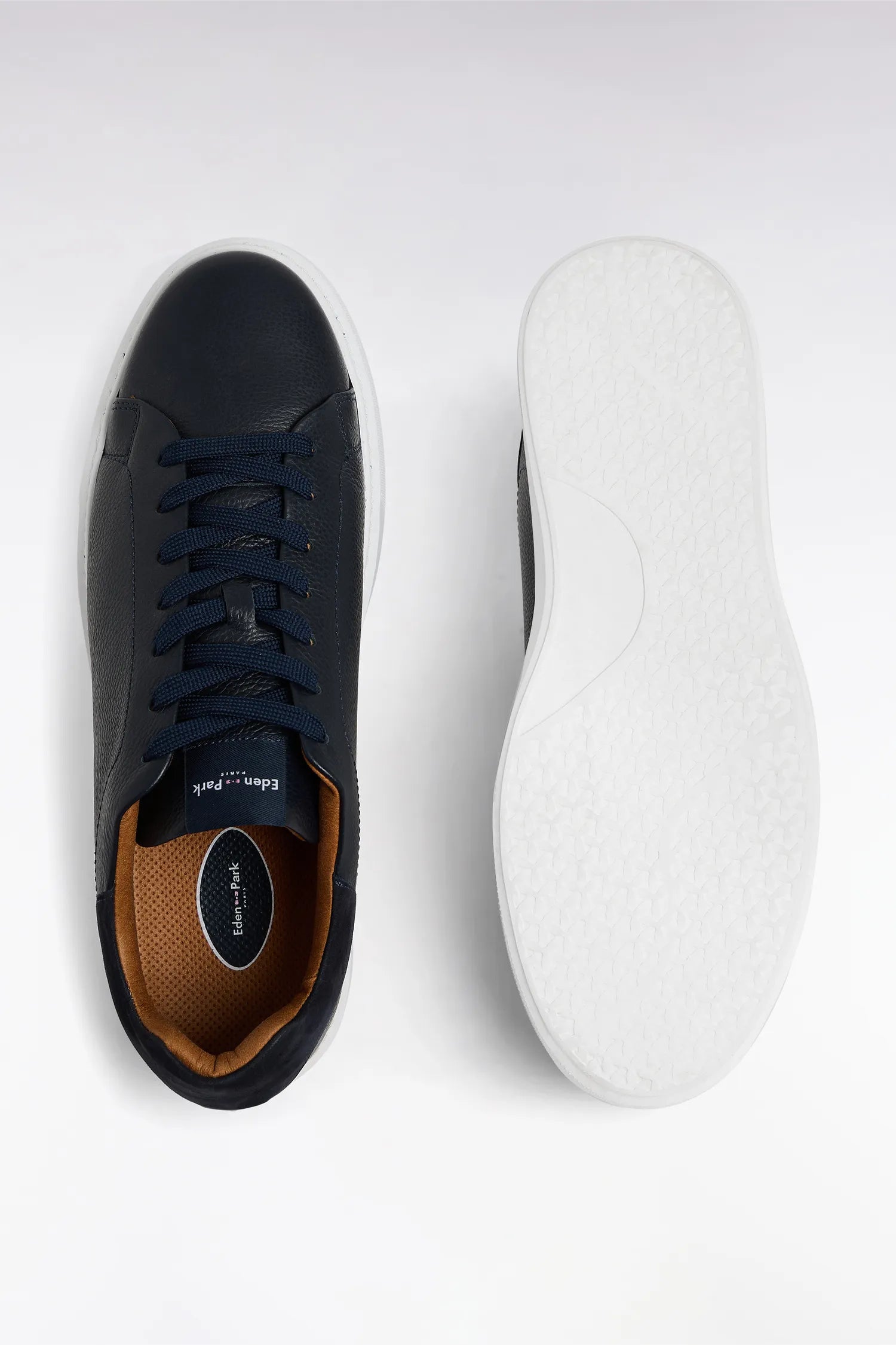 Eden Park 0 Men Navy Grained Leather Sneakers SKU: E26CHSTE0010_BLF Image 02