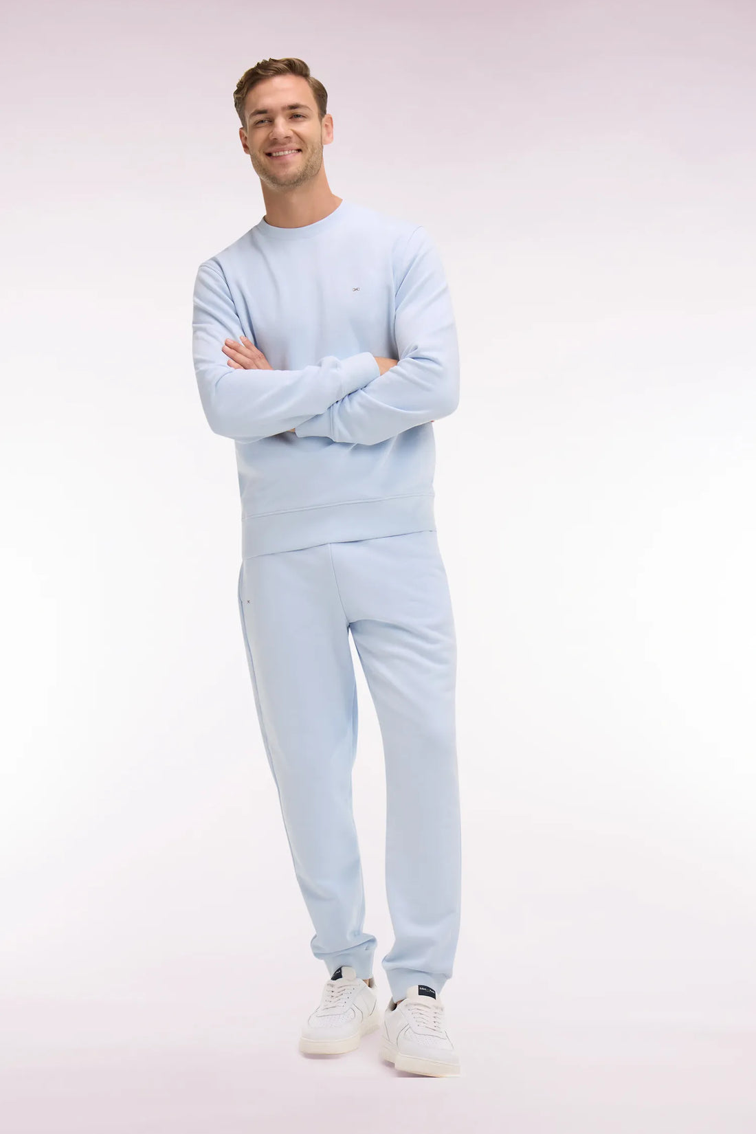 Eden Park 0 Men Plain Sky Blue Cotton Fleece Joggers SKU: E26MAIJO0003_BLC25 Image 02