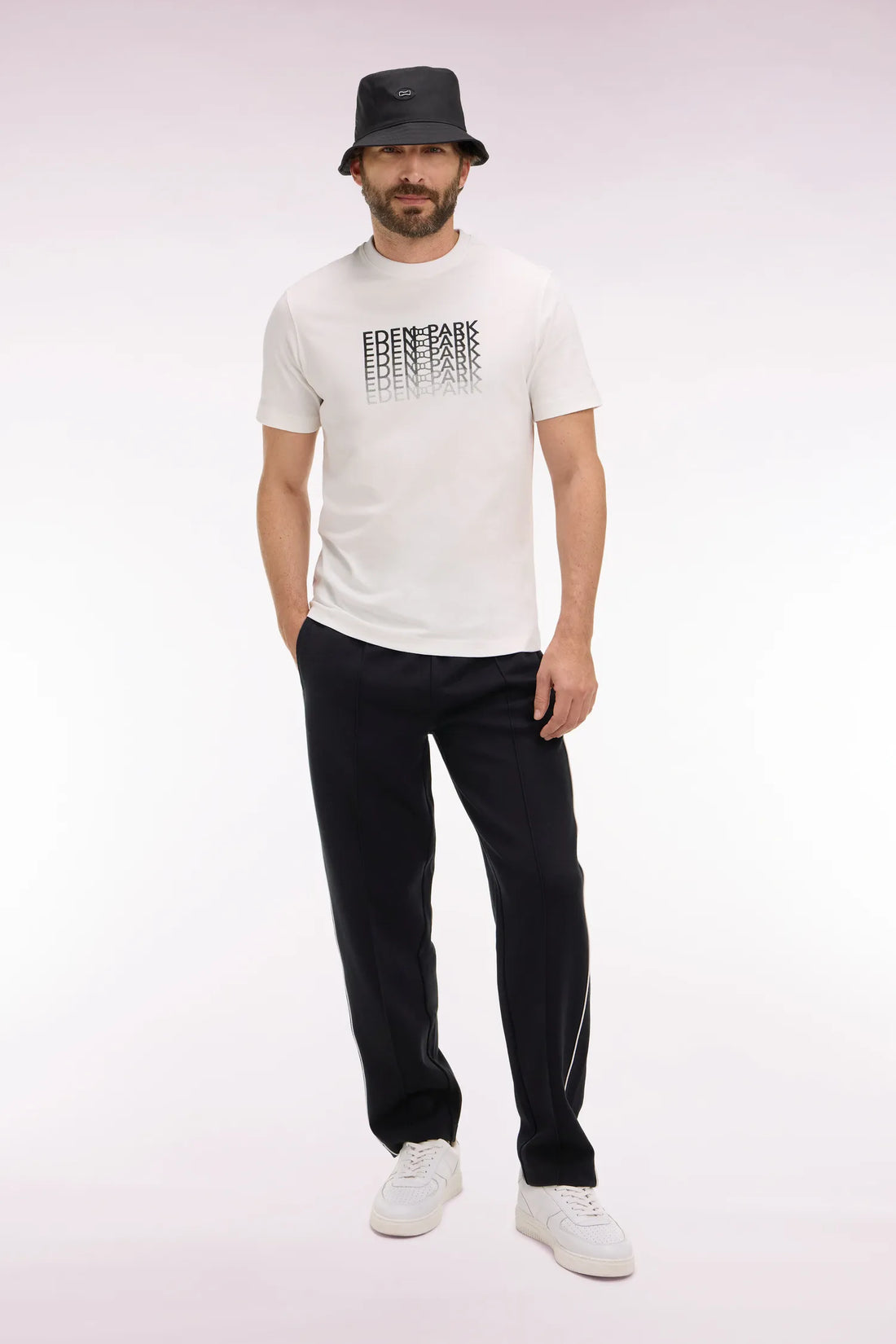 Eden Park 0 Men Regular Fit Black Interlock Jogging Pants with Contrasting Panels SKU: E26MAIJO0008_NO Image 01
