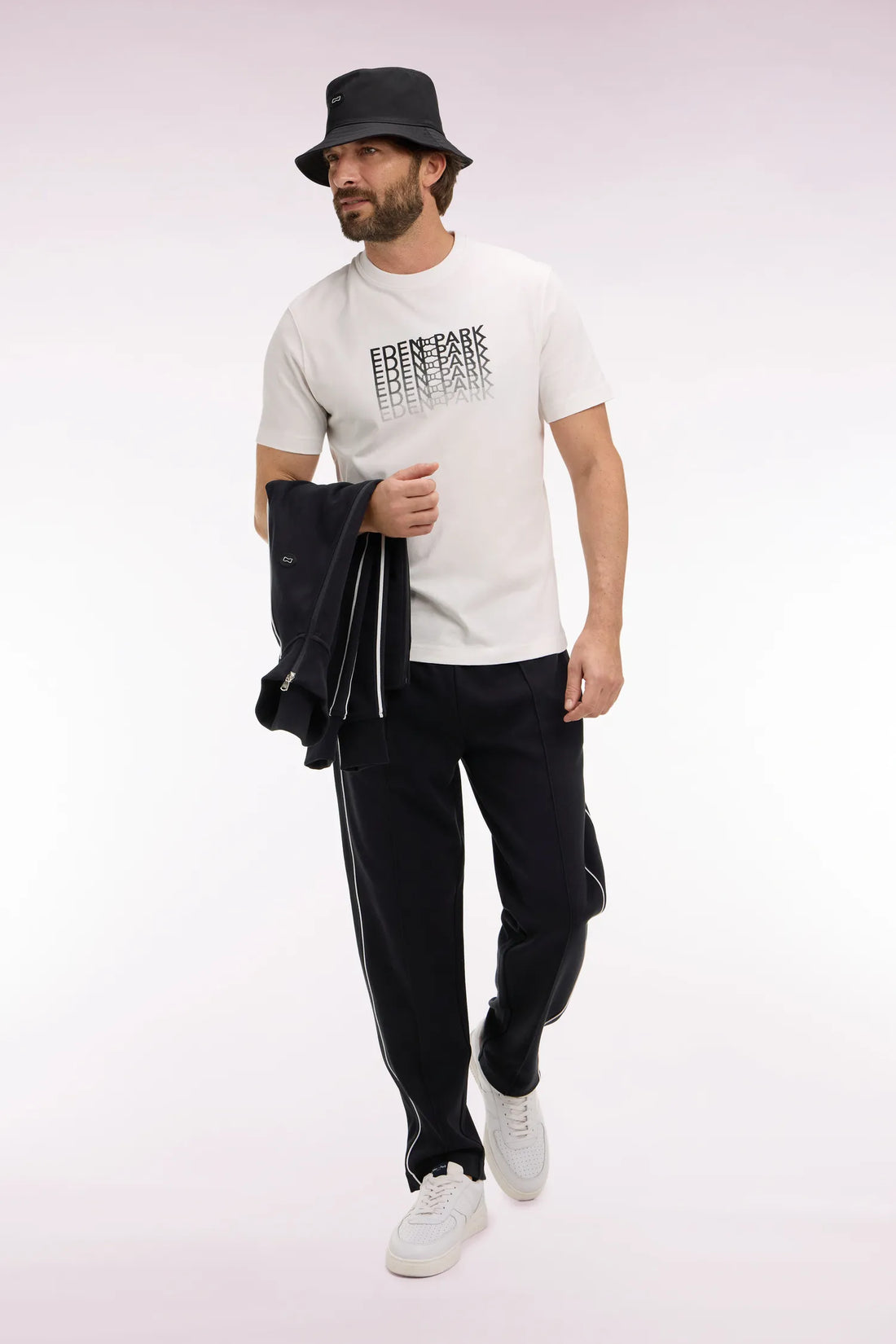 Eden Park 0 Men Regular Fit Black Interlock Jogging Pants with Contrasting Panels SKU: E26MAIJO0008_NO Image 02