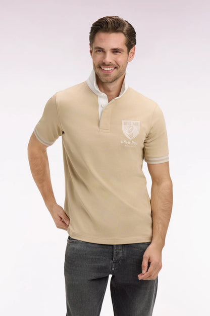 Eden Park 0 Men Short-Sleeved Beige Cotton Jersey Jersey with Embroidered Crest SKU: E26MAIMC0002_BEC21 Image 01