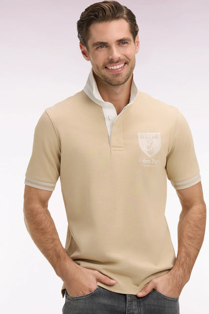 Eden Park 0 Men Short-Sleeved Beige Cotton Jersey Jersey with Embroidered Crest SKU: E26MAIMC0002_BEC21 Image 02