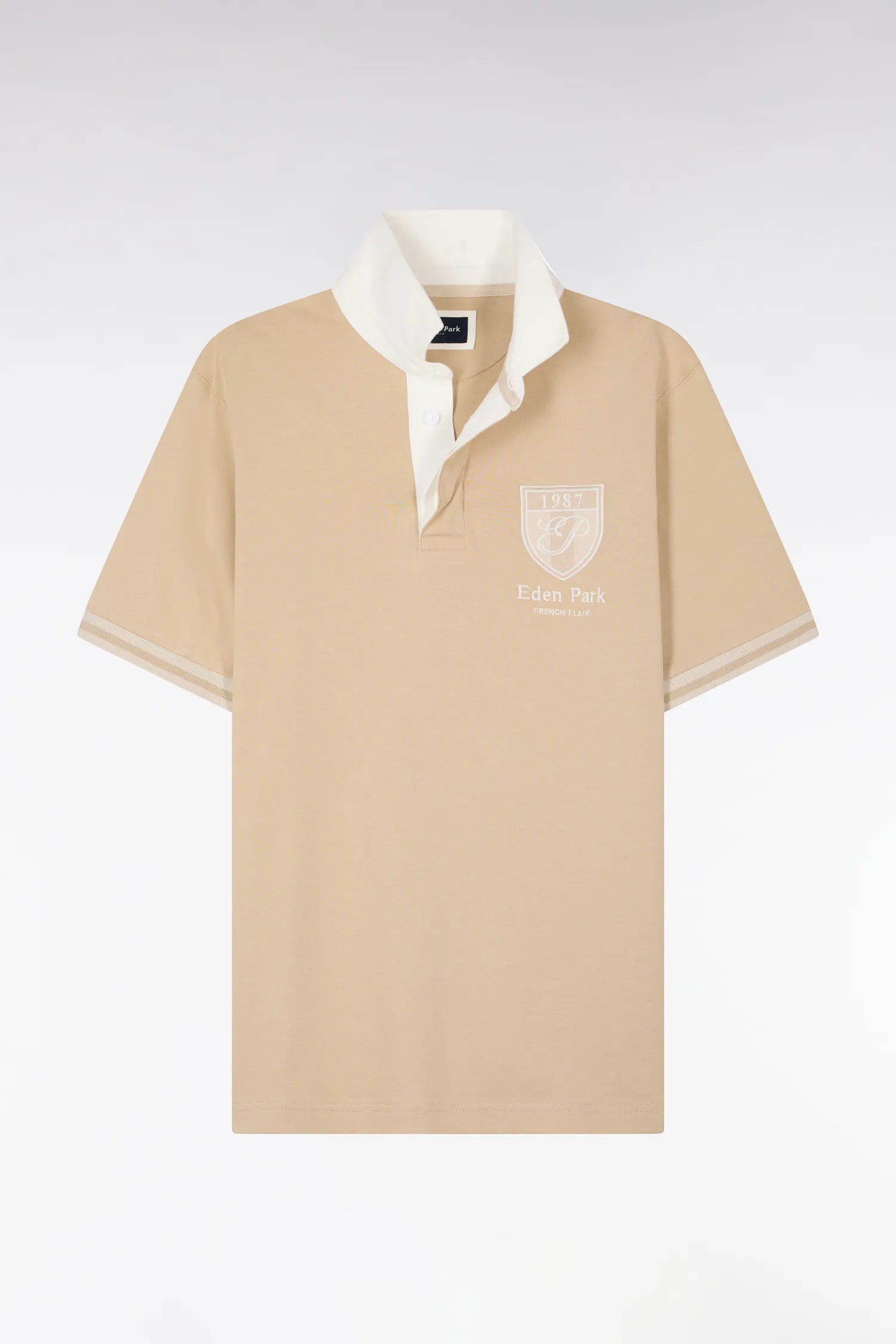 Eden Park 0 Men Short-Sleeved Beige Cotton Jersey Jersey with Embroidered Crest SKU: E26MAIMC0002_BEC21 Image 05