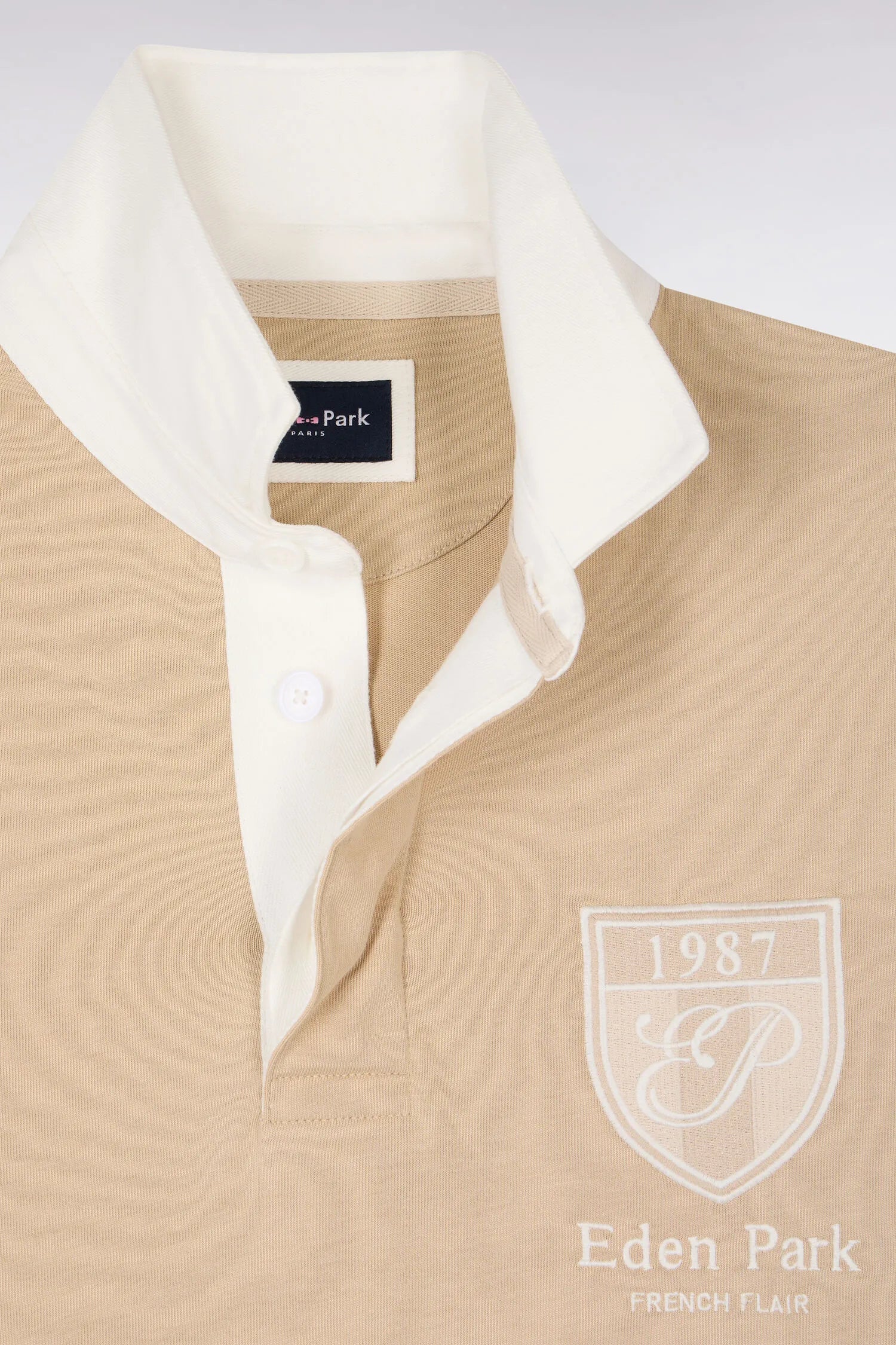 Eden Park 0 Men Short-Sleeved Beige Cotton Jersey Jersey with Embroidered Crest SKU: E26MAIMC0002_BEC21 Image 06