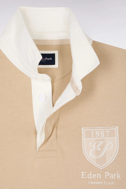 Eden Park 0 Men Short-Sleeved Beige Cotton Jersey Jersey with Embroidered Crest SKU: E26MAIMC0002_BEC21 Image 06
