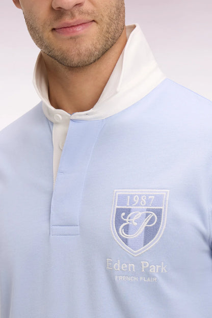Eden Park 0 Men Short-Sleeved Sky Blue Cotton Jersey Jersey with Embroidered Crest SKU: E26MAIMC0002_BLC6 Image 03