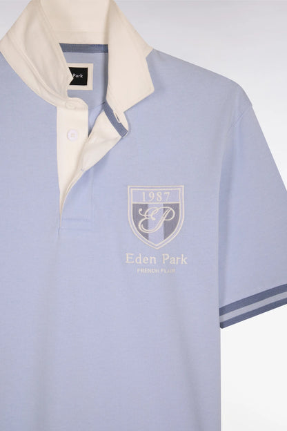 Eden Park 0 Men Short-Sleeved Sky Blue Cotton Jersey Jersey with Embroidered Crest SKU: E26MAIMC0002_BLC6 Image 06