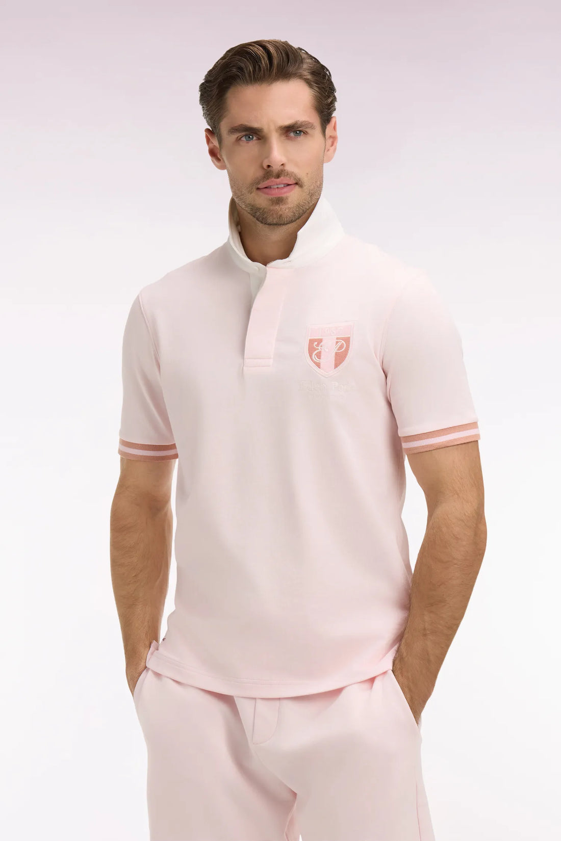 Eden Park 0 Men Short-Sleeved Pink Cotton Jersey Jersey with Embroidered Crest SKU: E26MAIMC0002_ROC21 Image 01