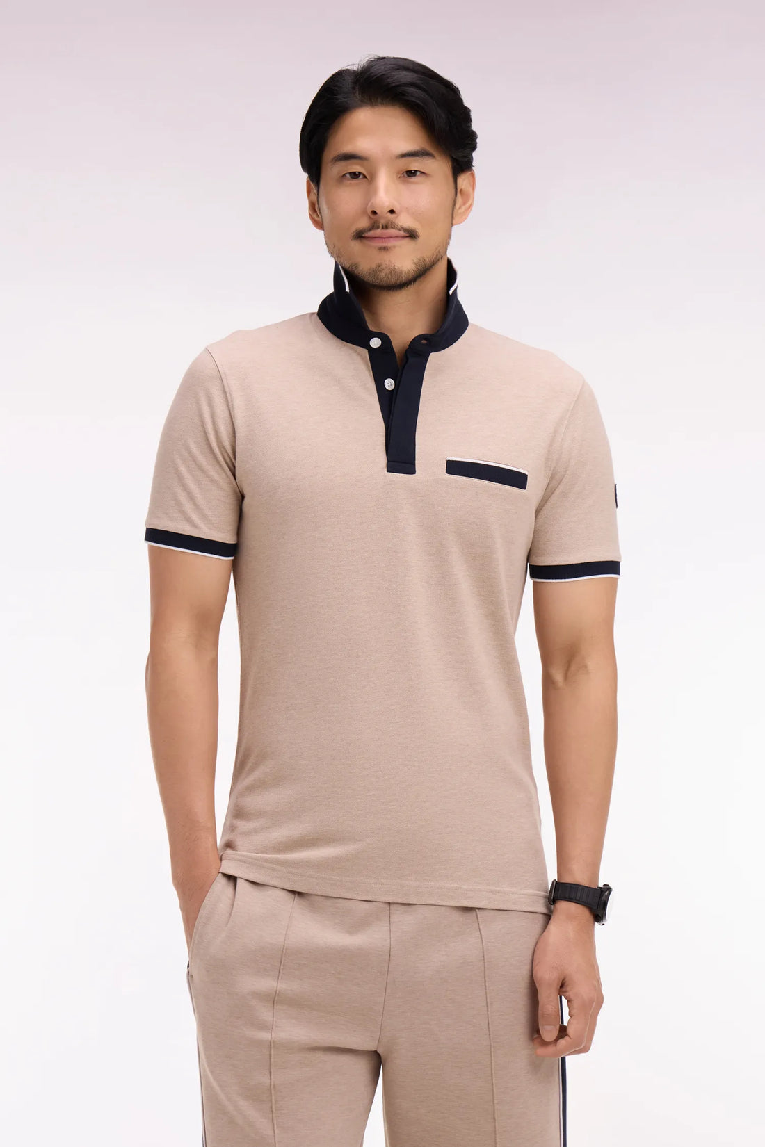 Eden Park Beige Men Short-Sleeved Polo Shirt in Beige Stretch Cotton Pique Slim Fit SKU: E26MAIPC0001_BEC13 Image 01