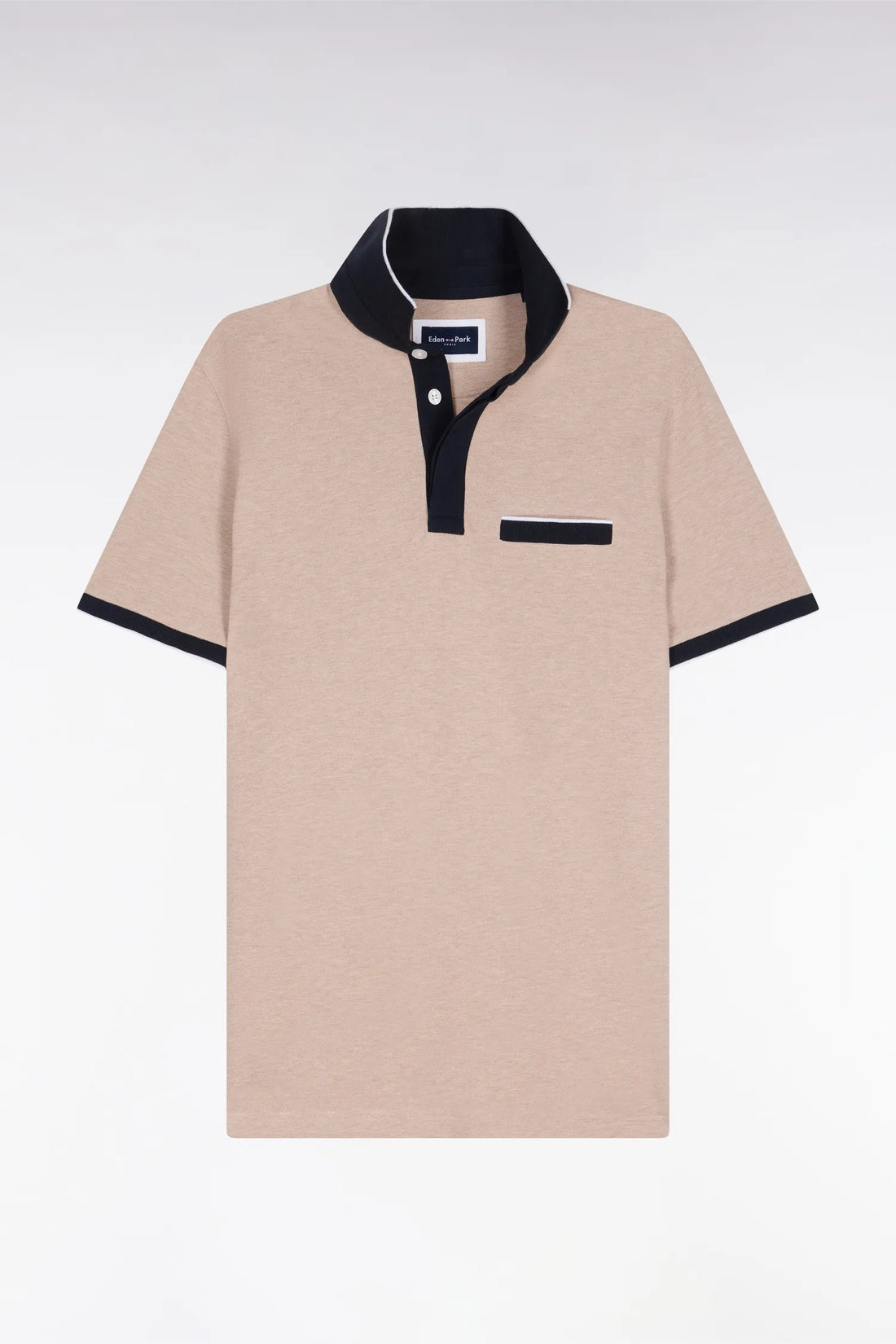 Eden Park Beige Men Short-Sleeved Polo Shirt in Beige Stretch Cotton Pique Slim Fit SKU: E26MAIPC0001_BEC13 Image 02
