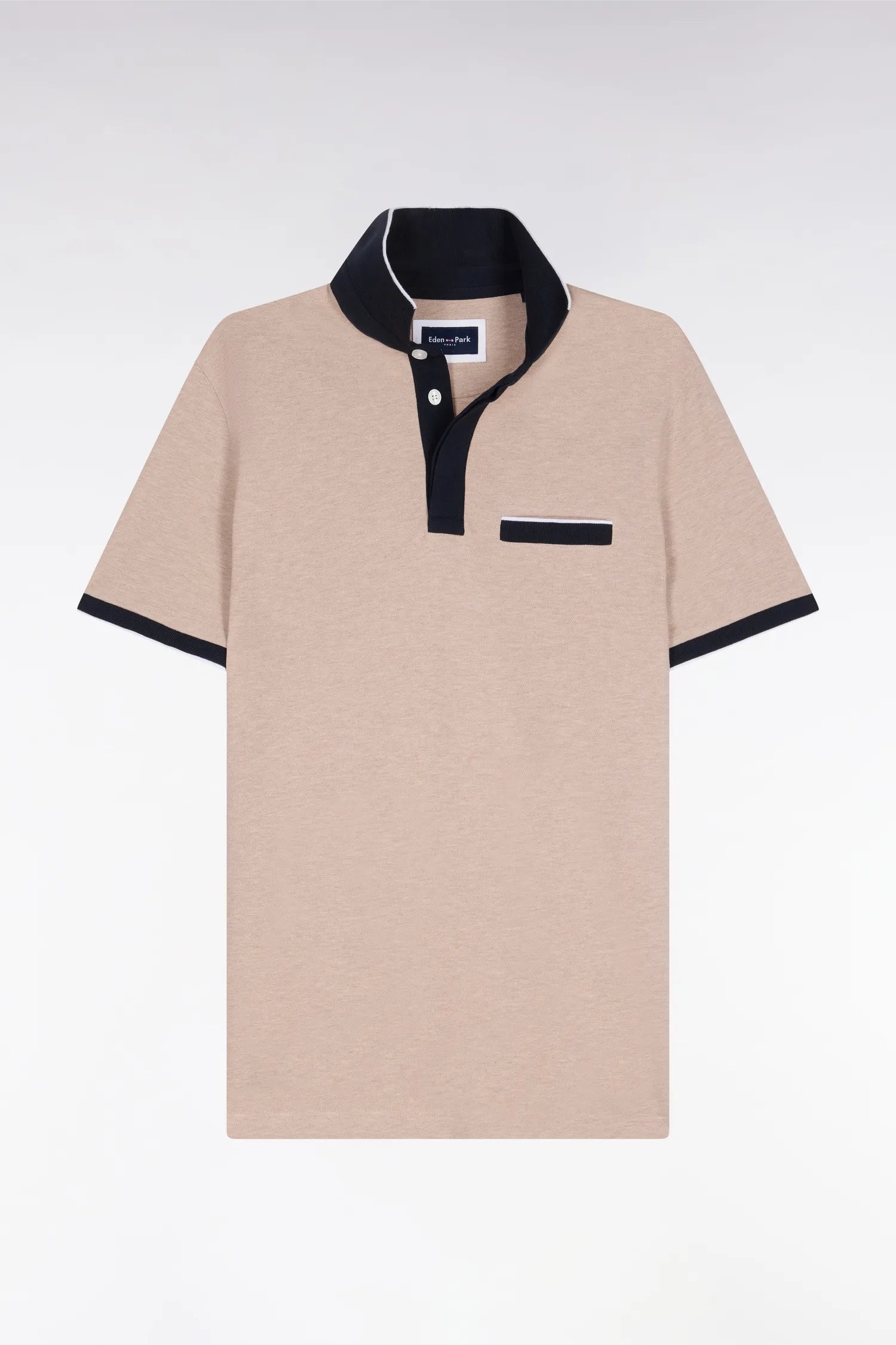 Eden Park Beige Men Short-Sleeved Polo Shirt in Beige Stretch Cotton Pique Slim Fit SKU: E26MAIPC0001_BEC13 Image 02