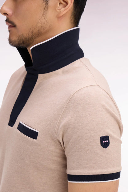 Eden Park Beige Men Short-Sleeved Polo Shirt in Beige Stretch Cotton Pique Slim Fit SKU: E26MAIPC0001_BEC13 Image 04
