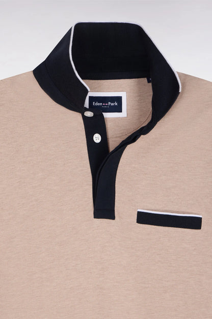 Eden Park Beige Men Short-Sleeved Polo Shirt in Beige Stretch Cotton Pique Slim Fit SKU: E26MAIPC0001_BEC13 Image 06