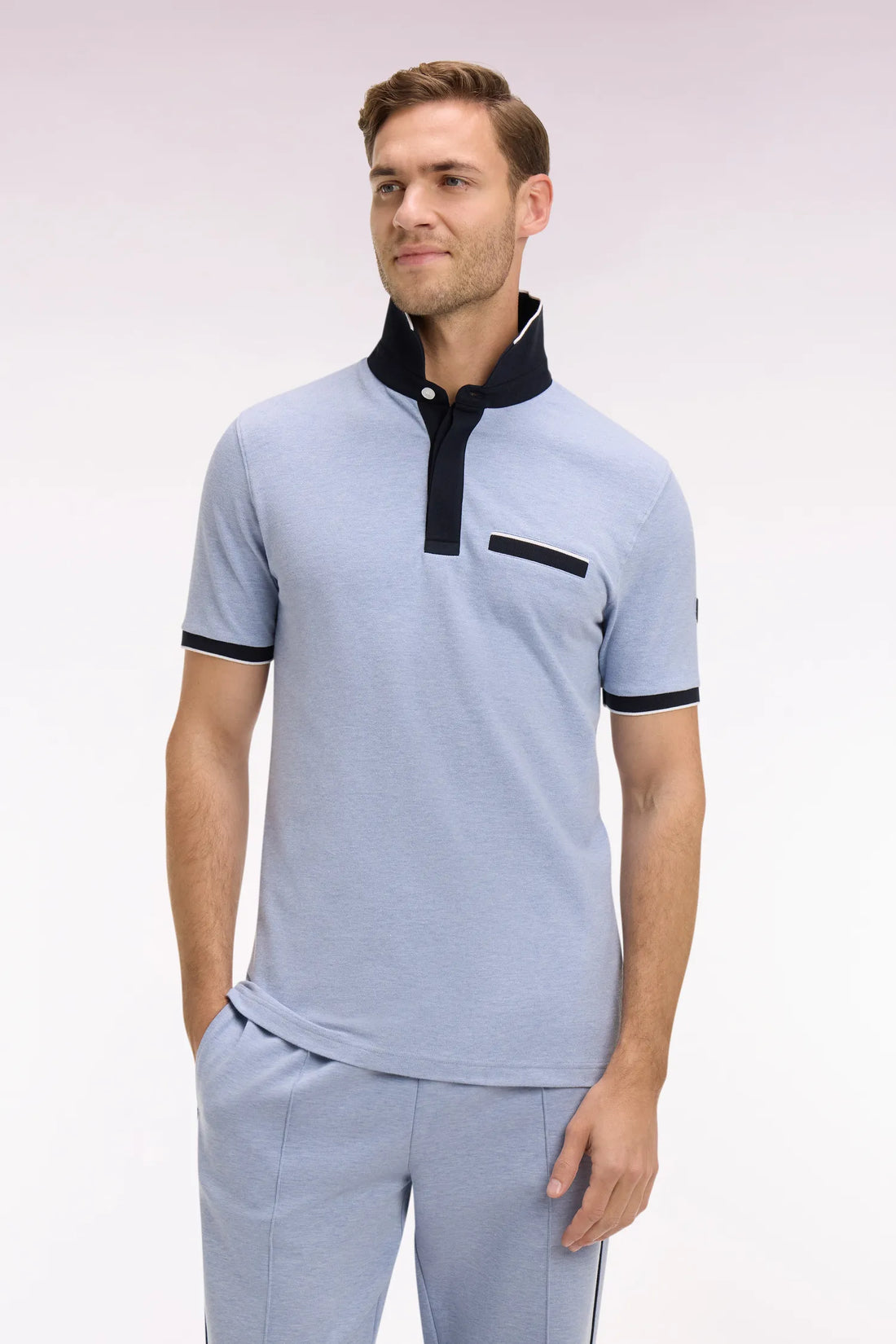 Eden Park Sky Blue Men Short-Sleeved Polo Shirt in Sky Stretch Cotton Pique Slim Fit SKU: E26MAIPC0001_BLC21 Image 01