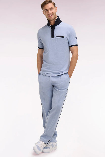 Eden Park Sky Blue Men Short-Sleeved Polo Shirt in Sky Stretch Cotton Pique Slim Fit SKU: E26MAIPC0001_BLC21 Image 03