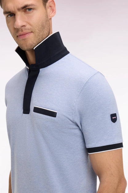 Eden Park Sky Blue Men Short-Sleeved Polo Shirt in Sky Stretch Cotton Pique Slim Fit SKU: E26MAIPC0001_BLC21 Image 04