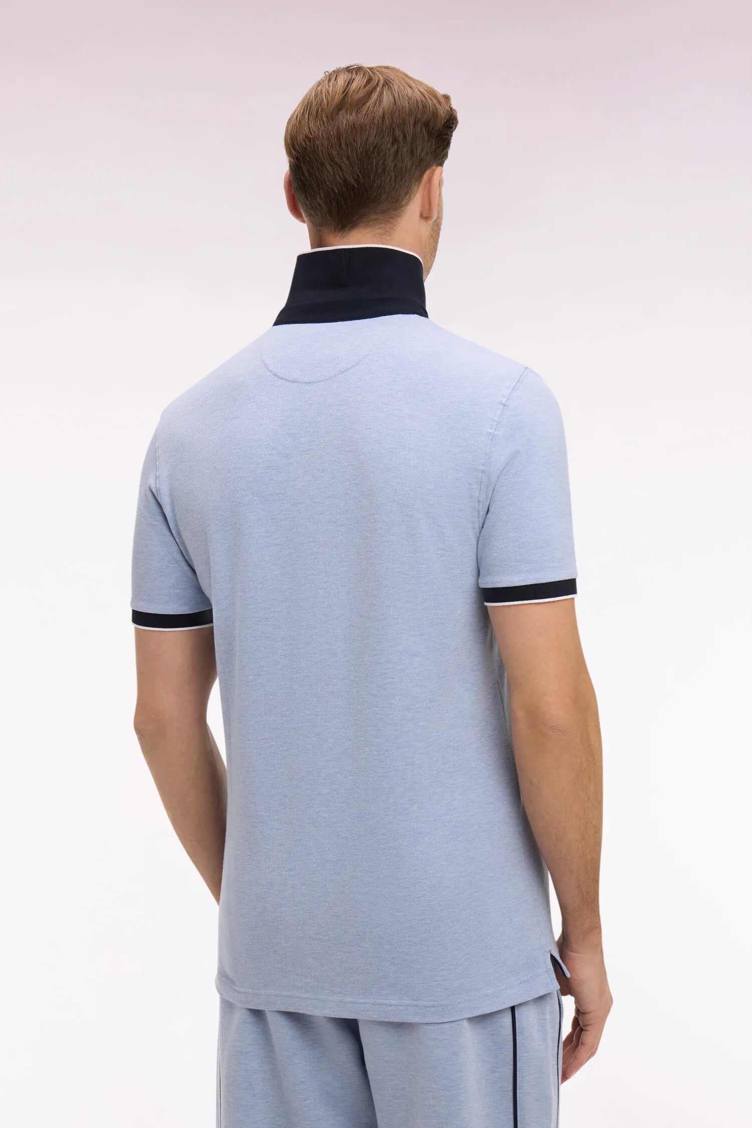Eden Park Sky Blue Men Short-Sleeved Polo Shirt in Sky Stretch Cotton Pique Slim Fit SKU: E26MAIPC0001_BLC21 Image 05