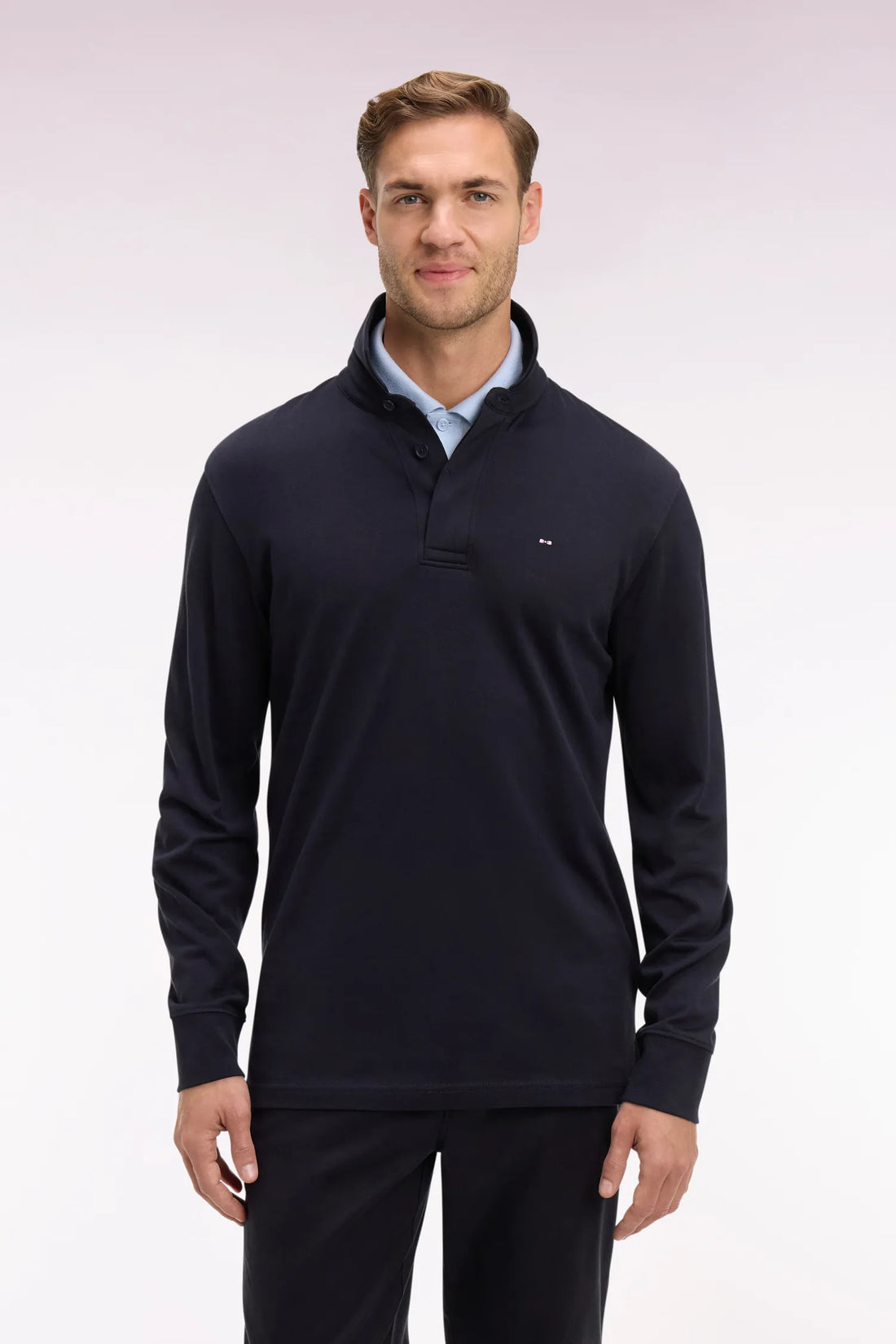Eden Park Navy Blue Men Short-Sleeved Polo Shirt in Navy Stretch Cotton Pique Slim Fit SKU: E26MAIPC0001_BLF Image 01