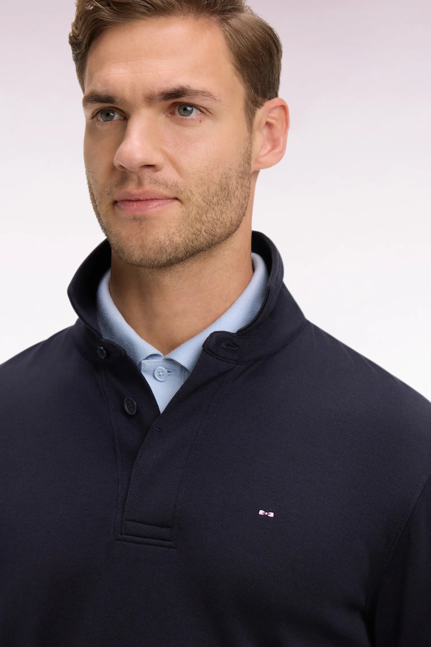 Eden Park Navy Blue Men Short-Sleeved Polo Shirt in Navy Stretch Cotton Pique Slim Fit SKU: E26MAIPC0001_BLF Image 04