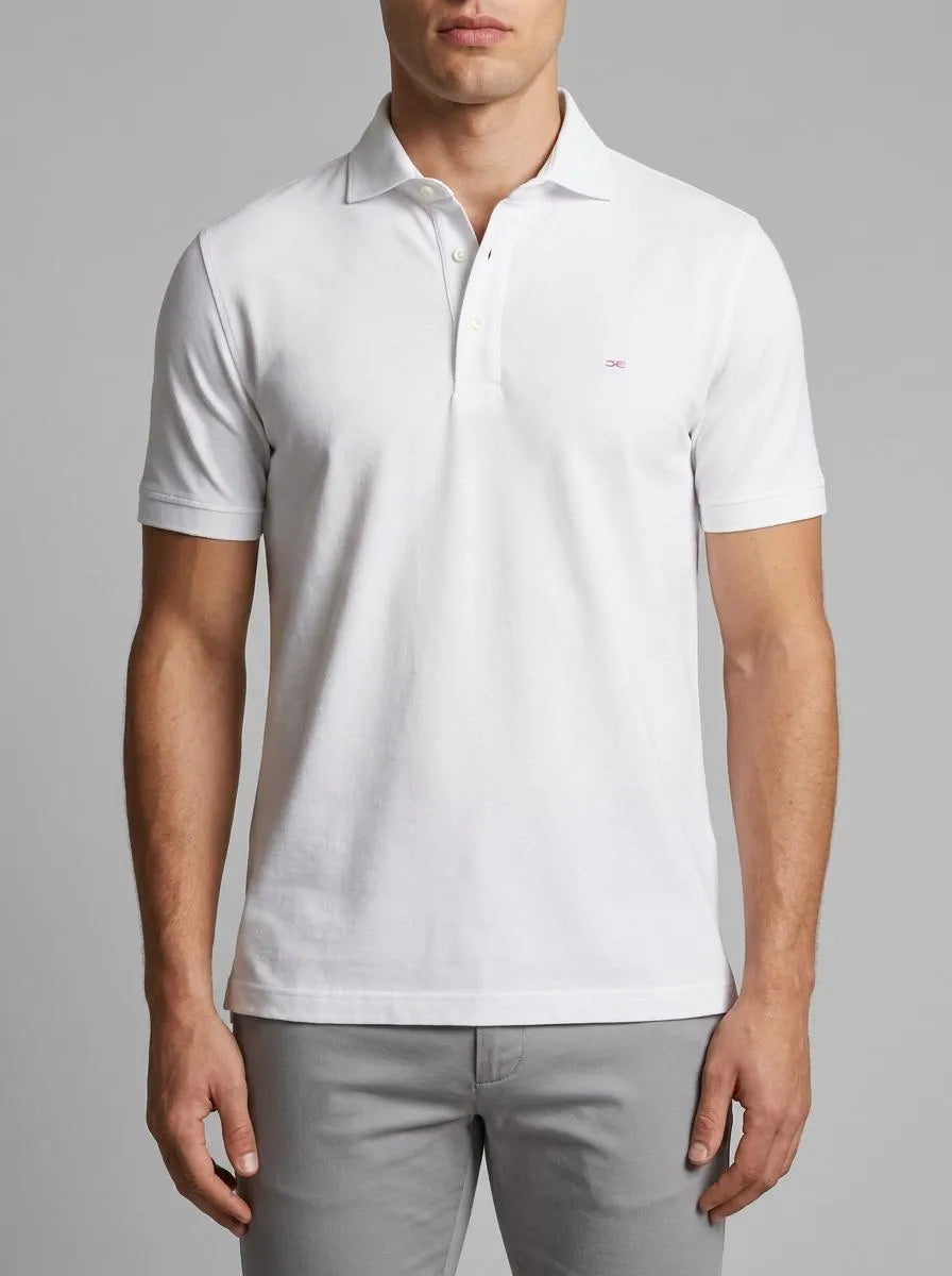 Eden Park 0 Men Slim Fit Short-Sleeved White Cotton Polo Shirt SKU: E26MAIPC0005_BC Image 00