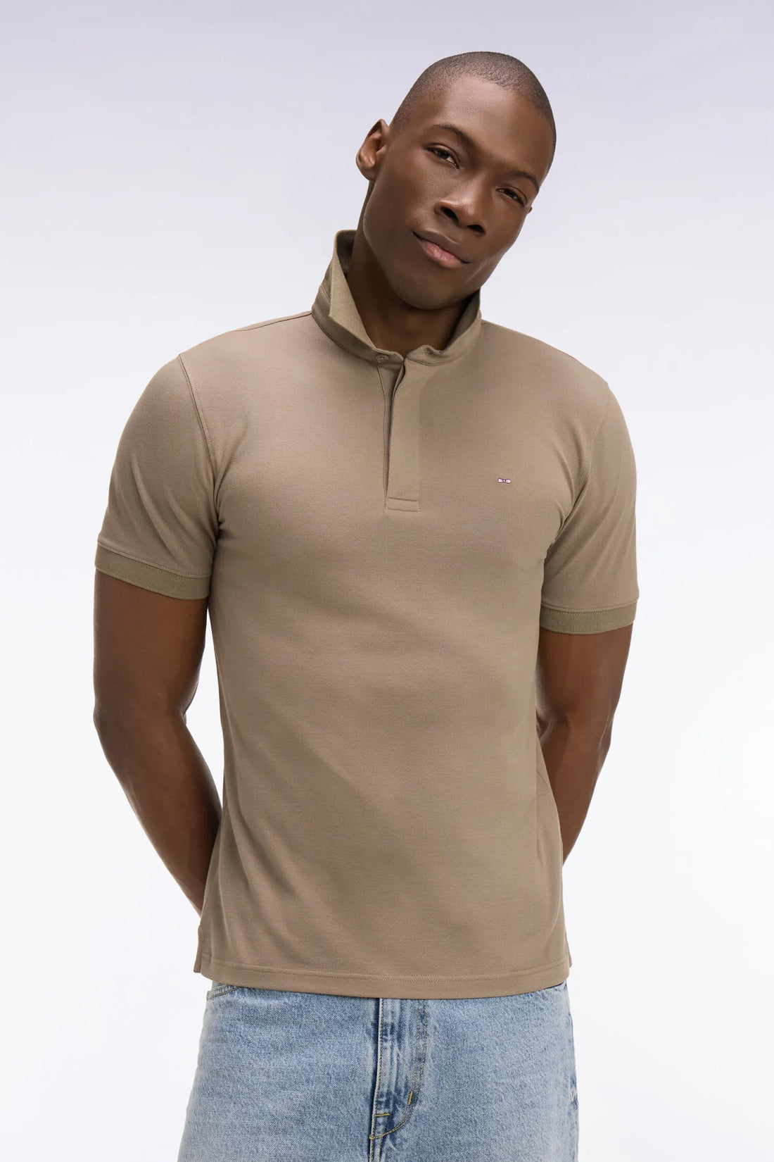 Eden Park 0 Men Short-Sleeved Slim-Fit Brown Cotton Polo Shirt SKU: E26MAIPC0005_BEM Image 01