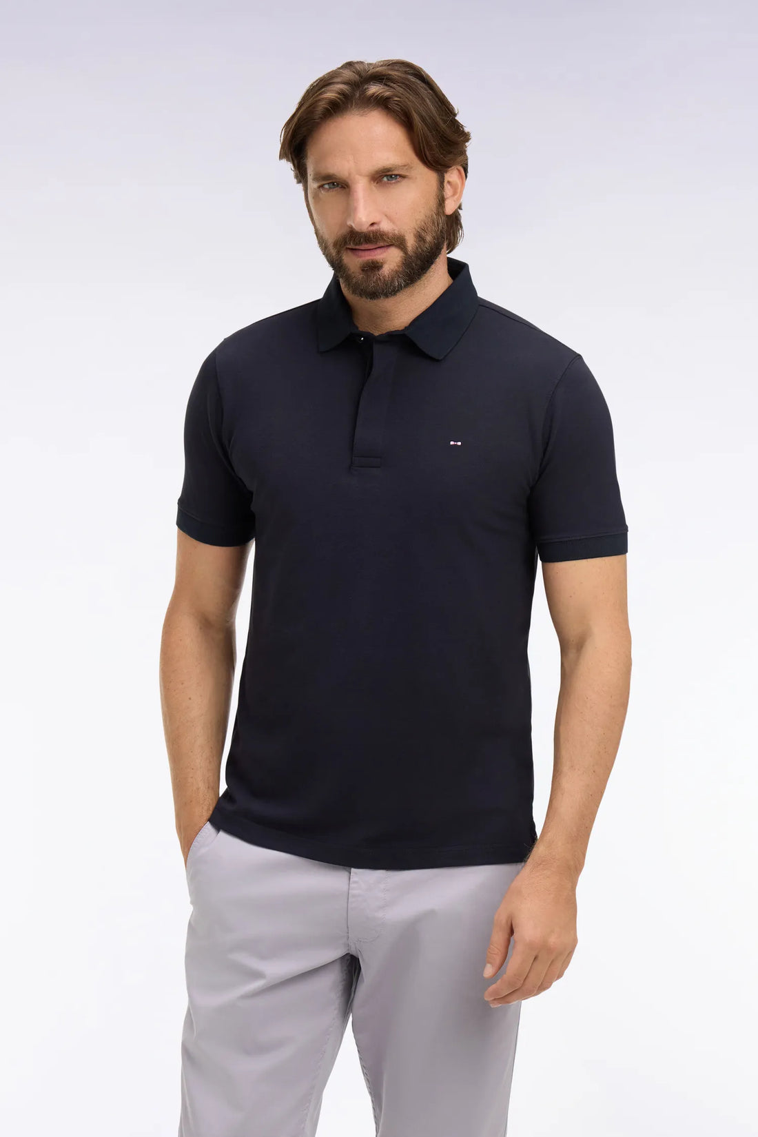 Eden Park 0 Men Slim Fit Navy Cotton Short-Sleeved Polo Shirt SKU: E26MAIPC0005_BLF Image 01