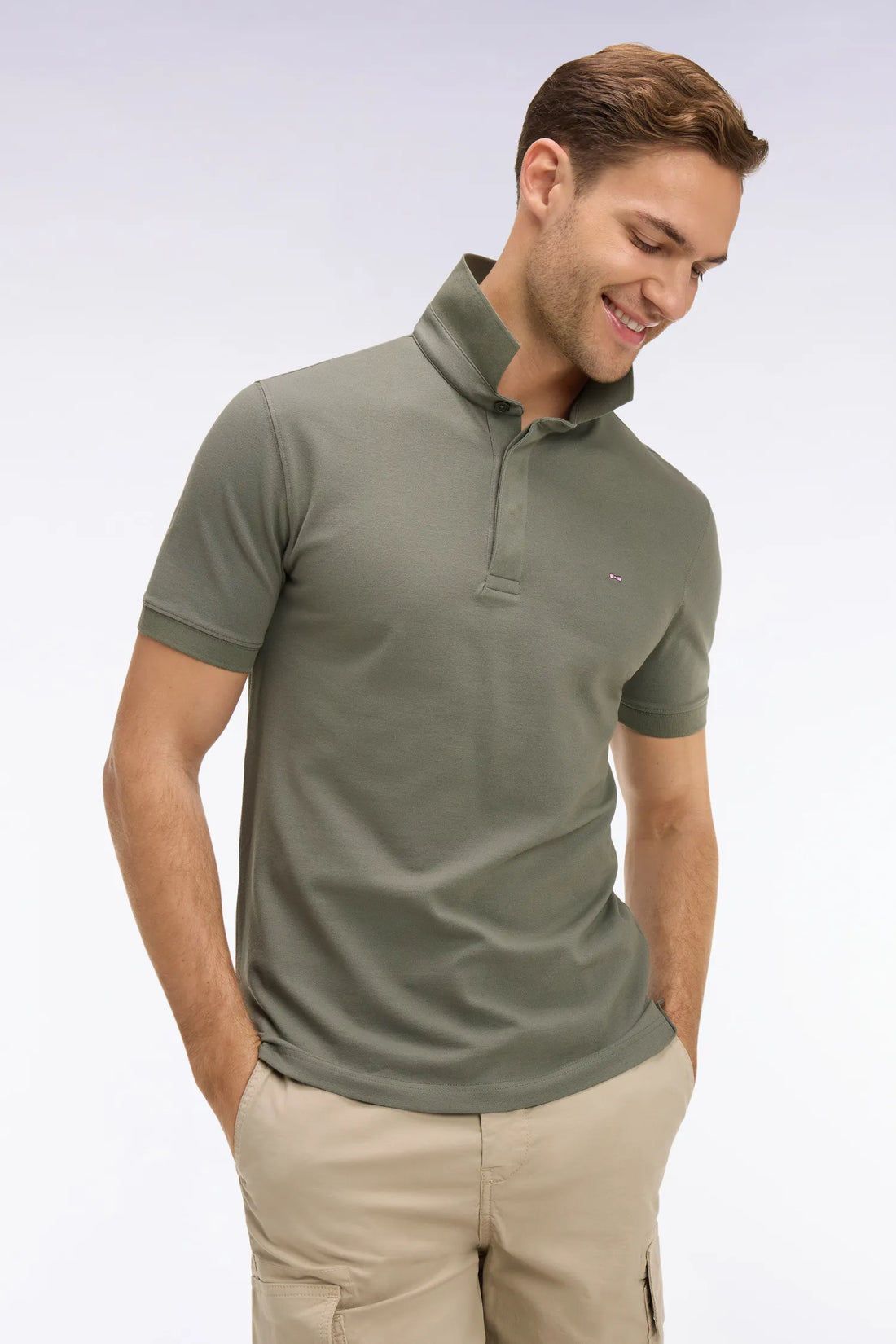 Eden Park 0 Men Short-Sleeved Khaki Cotton Polo Shirt SKU: E26MAIPC0005_KAF8 Image 02
