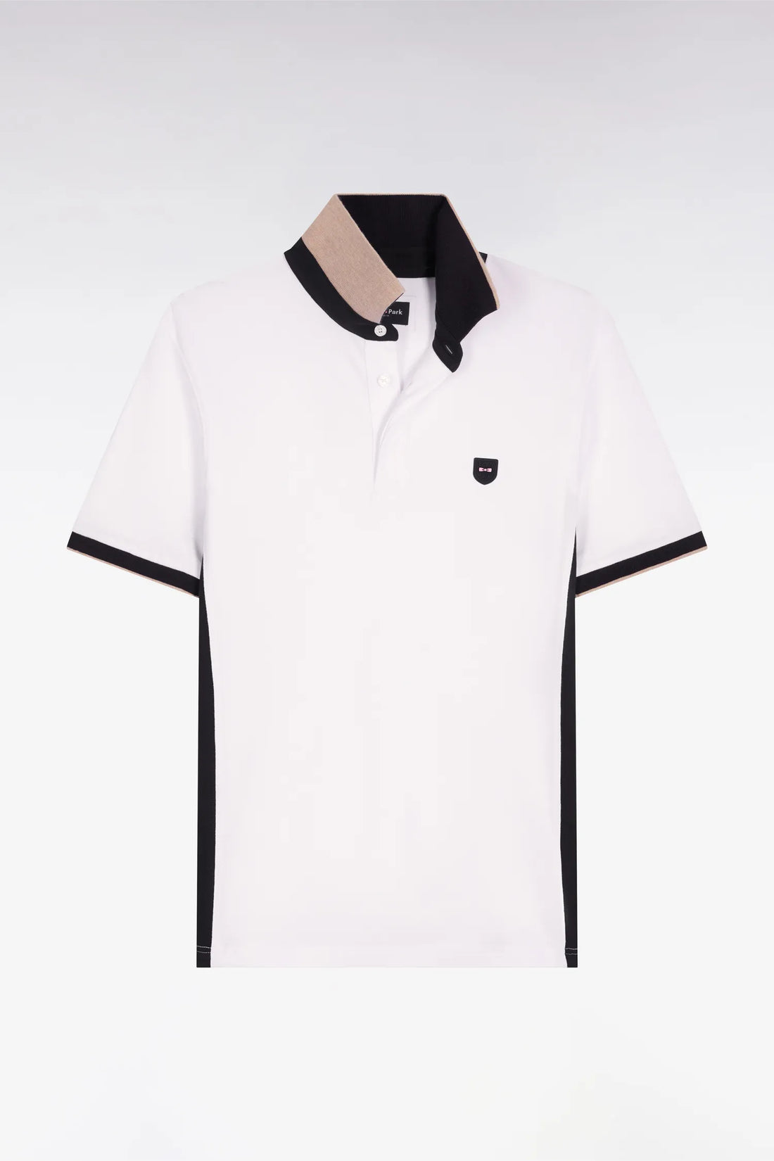 Eden Park White Men Slim Cut Short-Sleeved Polo Shirt in White Cotton and Navy Cutouts SKU: E26MAIPC0012_BC Image 02