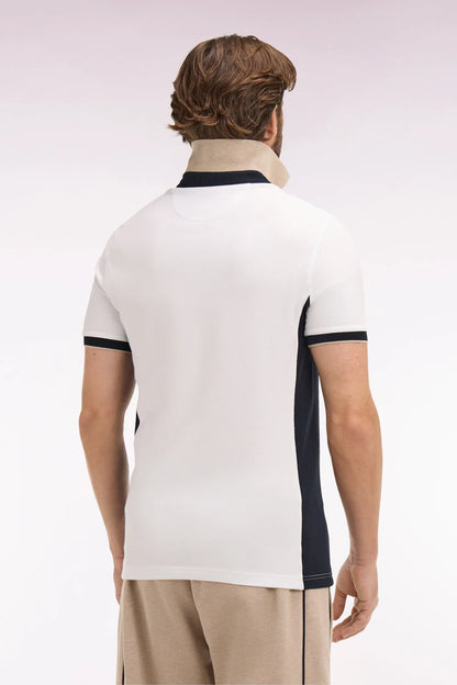 Eden Park White Men Slim Cut Short-Sleeved Polo Shirt in White Cotton and Navy Cutouts SKU: E26MAIPC0012_BC Image 05