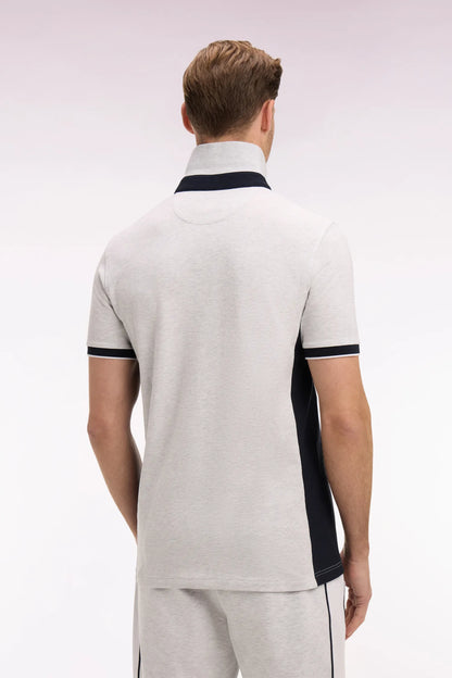 Eden Park Light Gray Men Slim Cut Short-Sleeved Polo Shirt in Light Gray Cotton and Navy Cutouts SKU: E26MAIPC0012_GRC7 Image 05