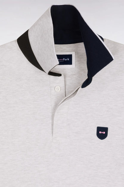 Eden Park Light Gray Men Slim Cut Short-Sleeved Polo Shirt in Light Gray Cotton and Navy Cutouts SKU: E26MAIPC0012_GRC7 Image 06