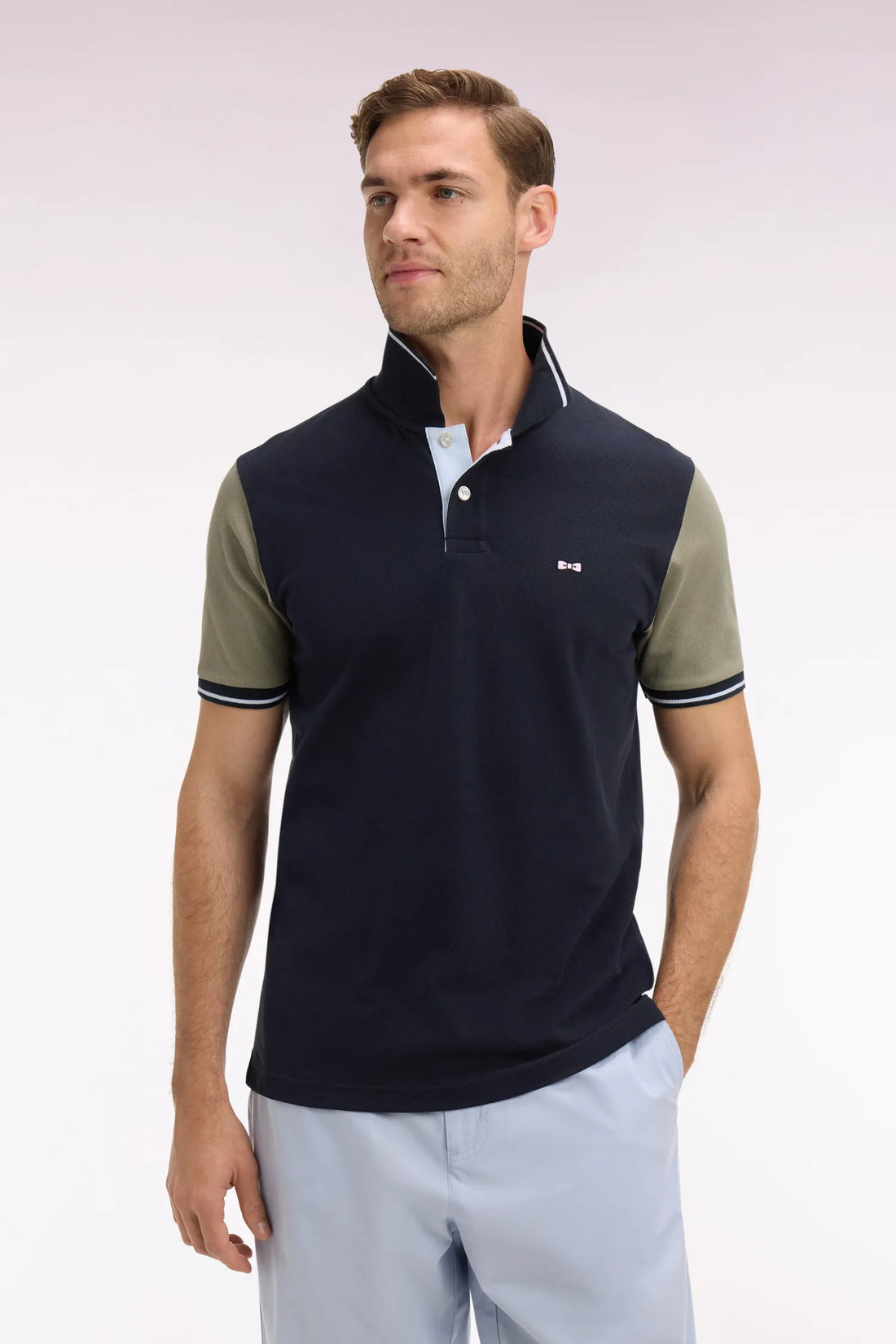 Eden Park Khaki Men Short-Sleeved Polo Shirt in Navy and Khaki Cotton SKU: E26MAIPC0014_BEF3 Image 01