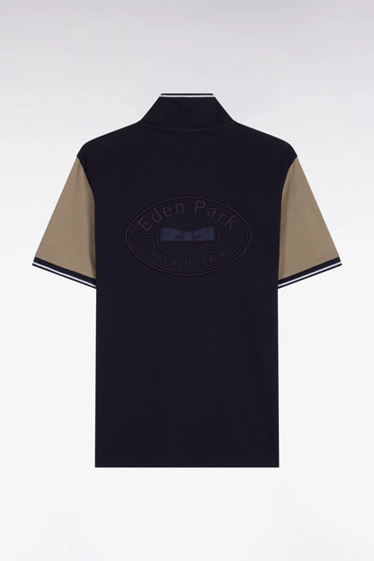 Eden Park Khaki Men Short-Sleeved Polo Shirt in Navy and Khaki Cotton SKU: E26MAIPC0014_BEF3 Image 02