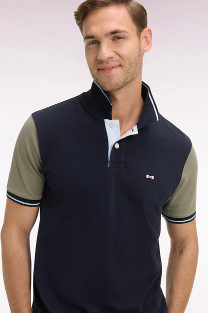 Eden Park Khaki Men Short-Sleeved Polo Shirt in Navy and Khaki Cotton SKU: E26MAIPC0014_BEF3 Image 03