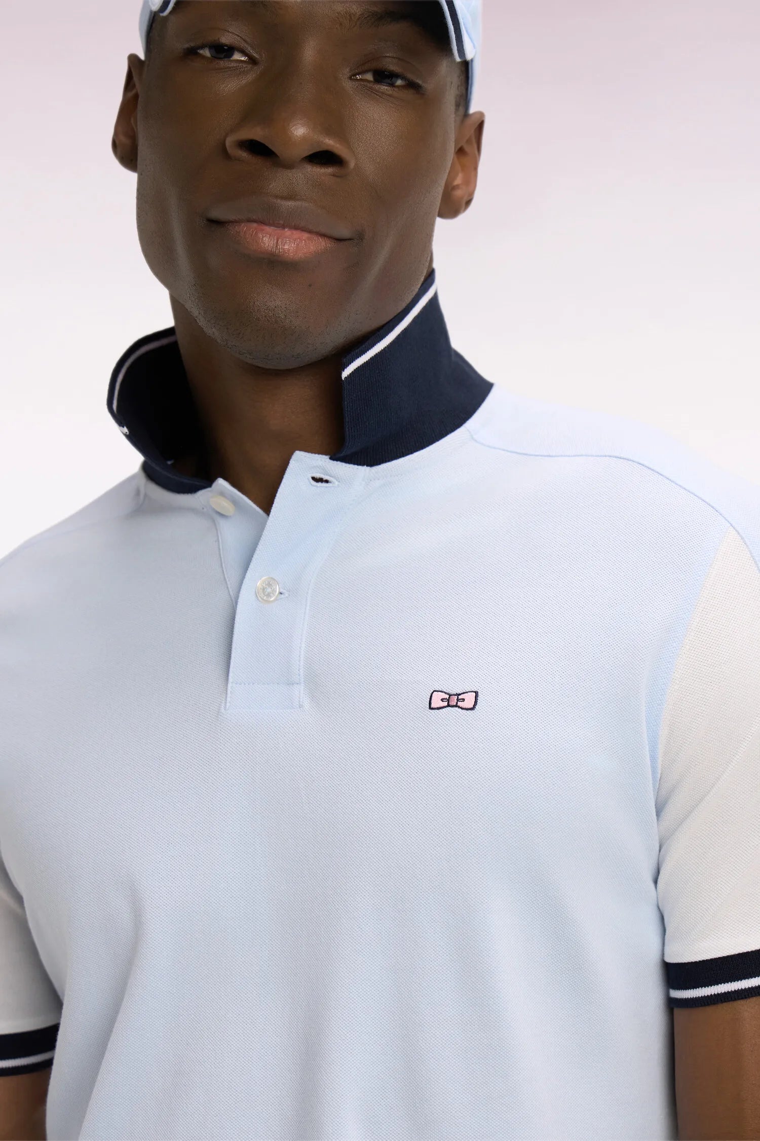 Eden Park 0 Men Short-Sleeved Polo Shirt in Sky Blue Embroidered Cotton SKU: E26MAIPC0021_BLC25 Image 03
