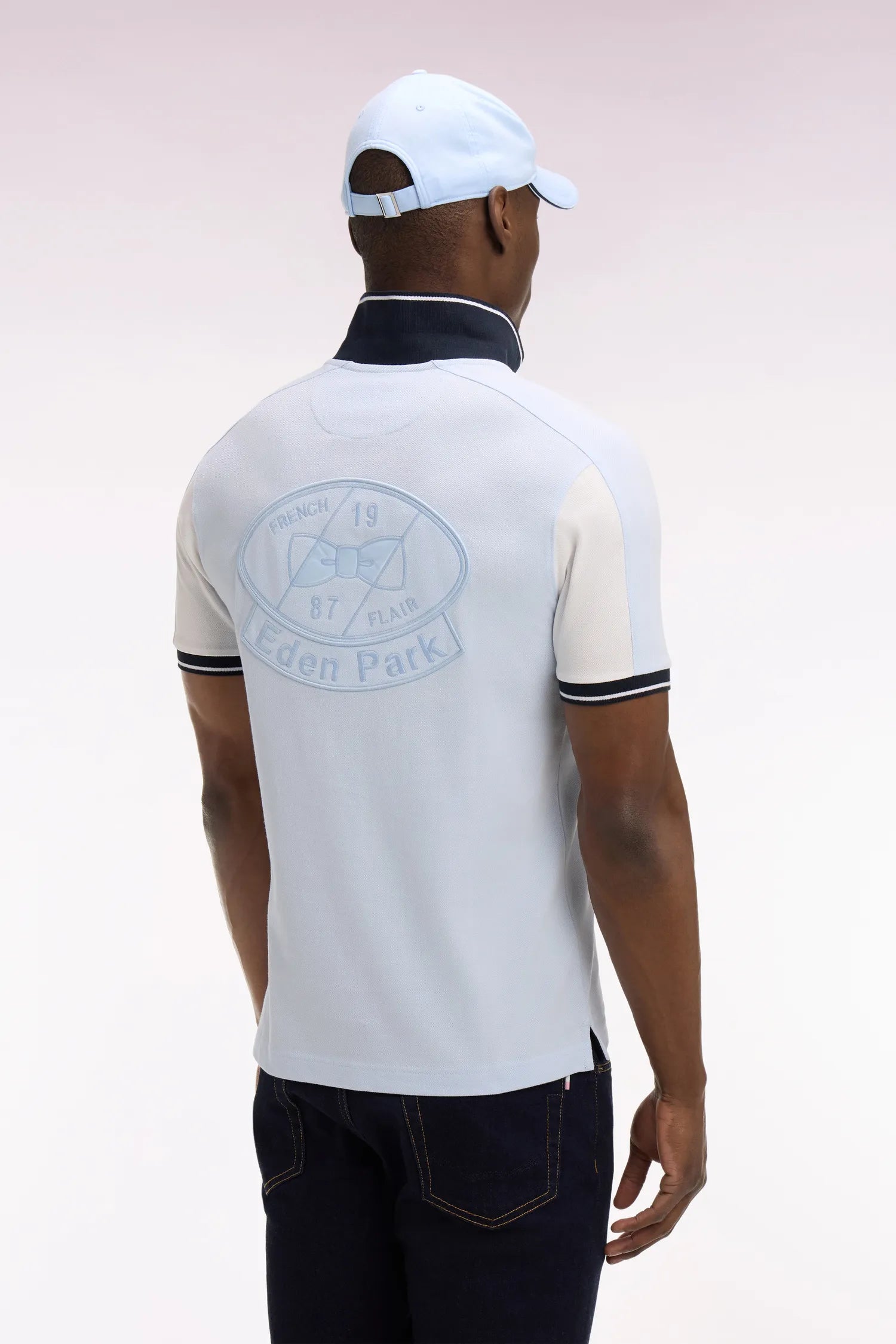 Eden Park 0 Men Short-Sleeved Polo Shirt in Sky Blue Embroidered Cotton SKU: E26MAIPC0021_BLC25 Image 04