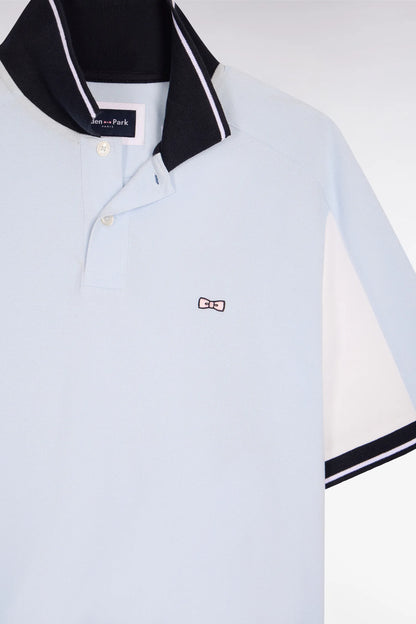 Eden Park 0 Men Short-Sleeved Polo Shirt in Sky Blue Embroidered Cotton SKU: E26MAIPC0021_BLC25 Image 06