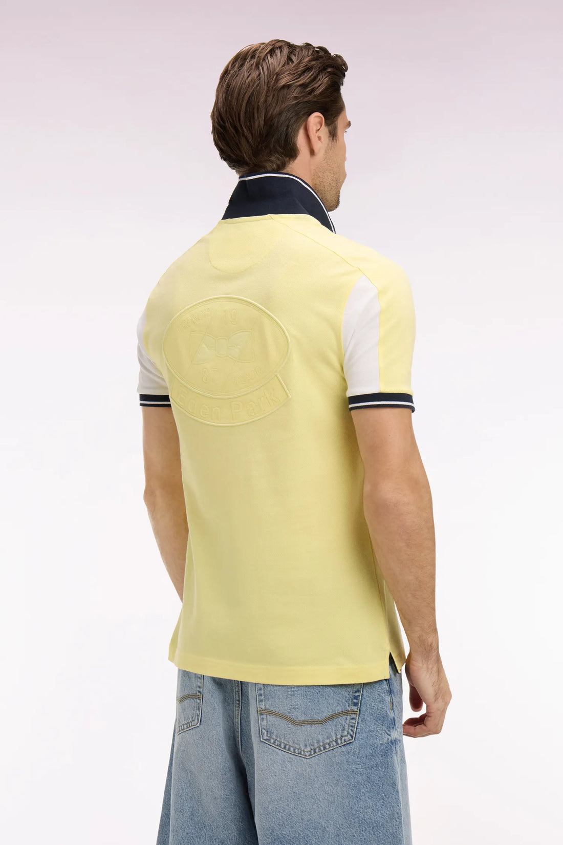 Eden Park 0 Men Light Yellow Embroidered Short-Sleeved Cotton Polo Shirt SKU: E26MAIPC0021_JAC16 Image 01