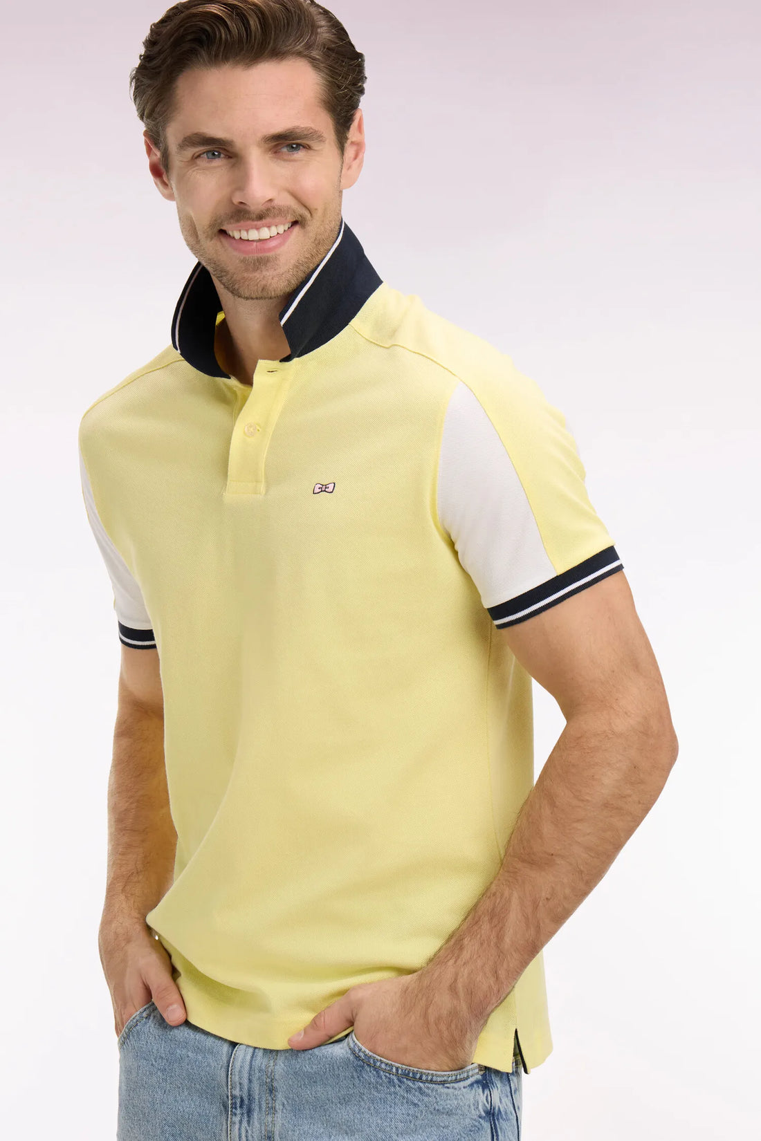 Eden Park 0 Men Light Yellow Embroidered Short-Sleeved Cotton Polo Shirt SKU: E26MAIPC0021_JAC16 Image 02