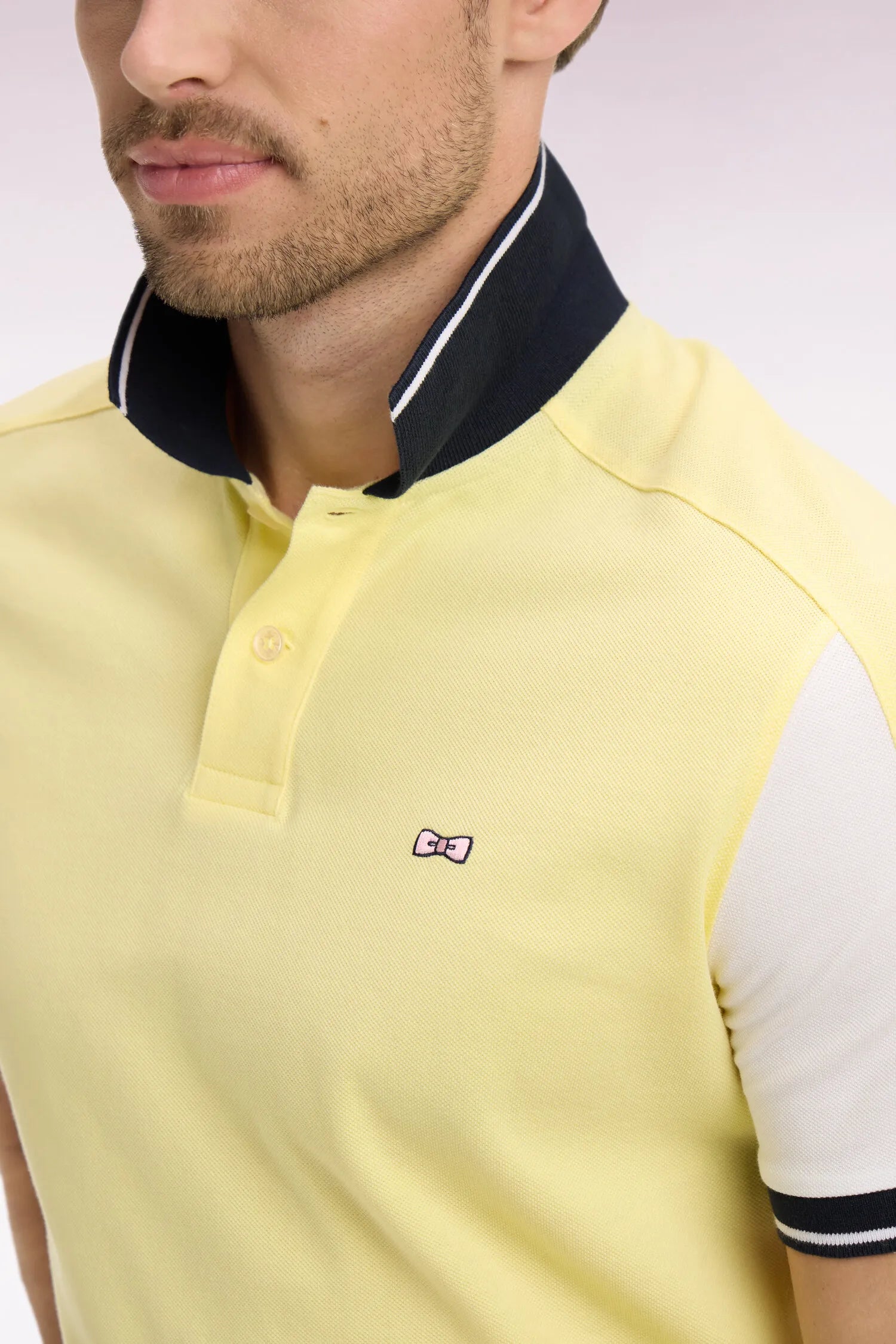 Eden Park 0 Men Light Yellow Embroidered Short-Sleeved Cotton Polo Shirt SKU: E26MAIPC0021_JAC16 Image 03
