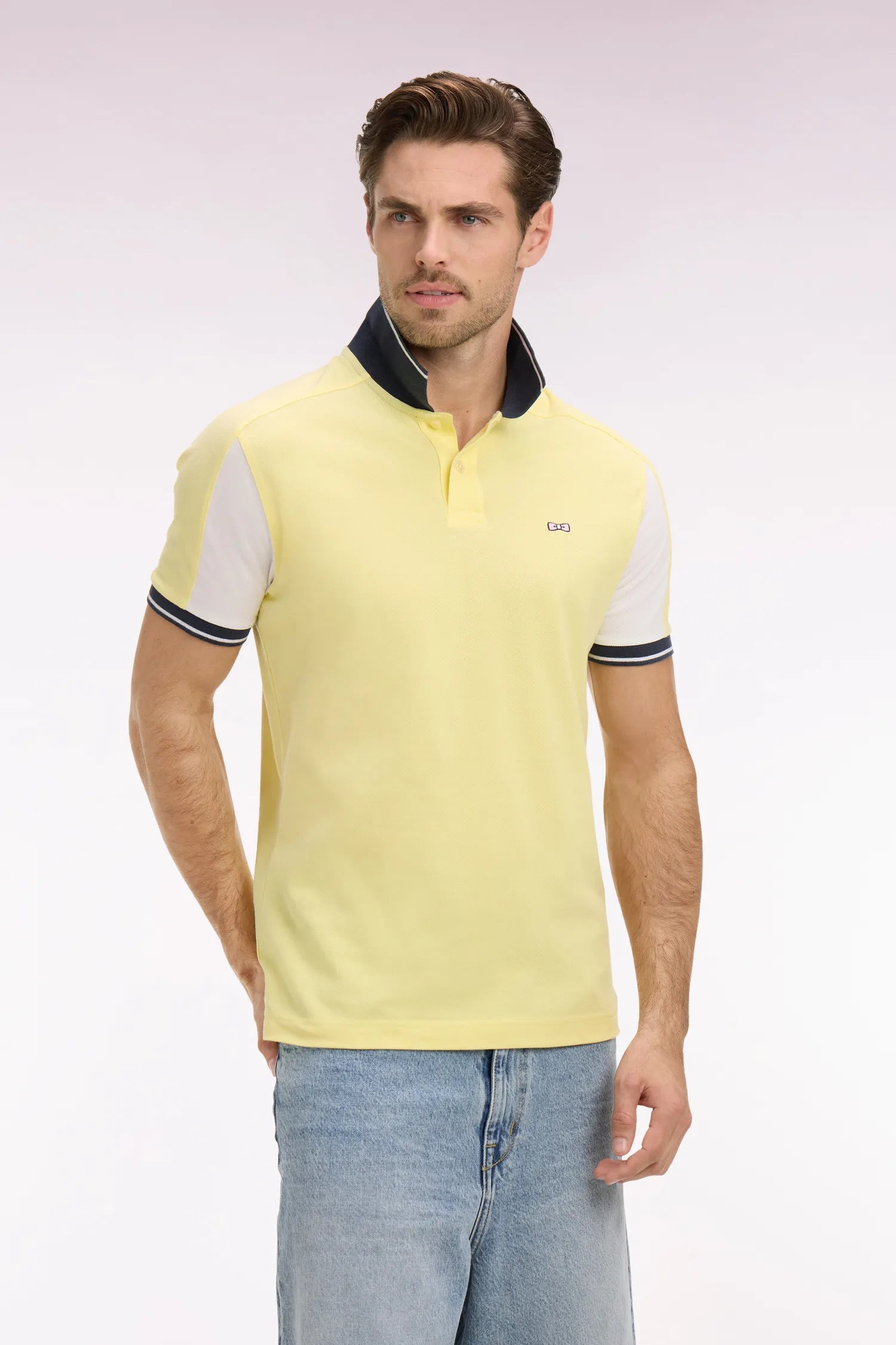 Eden Park 0 Men Light Yellow Embroidered Short-Sleeved Cotton Polo Shirt SKU: E26MAIPC0021_JAC16 Image 04
