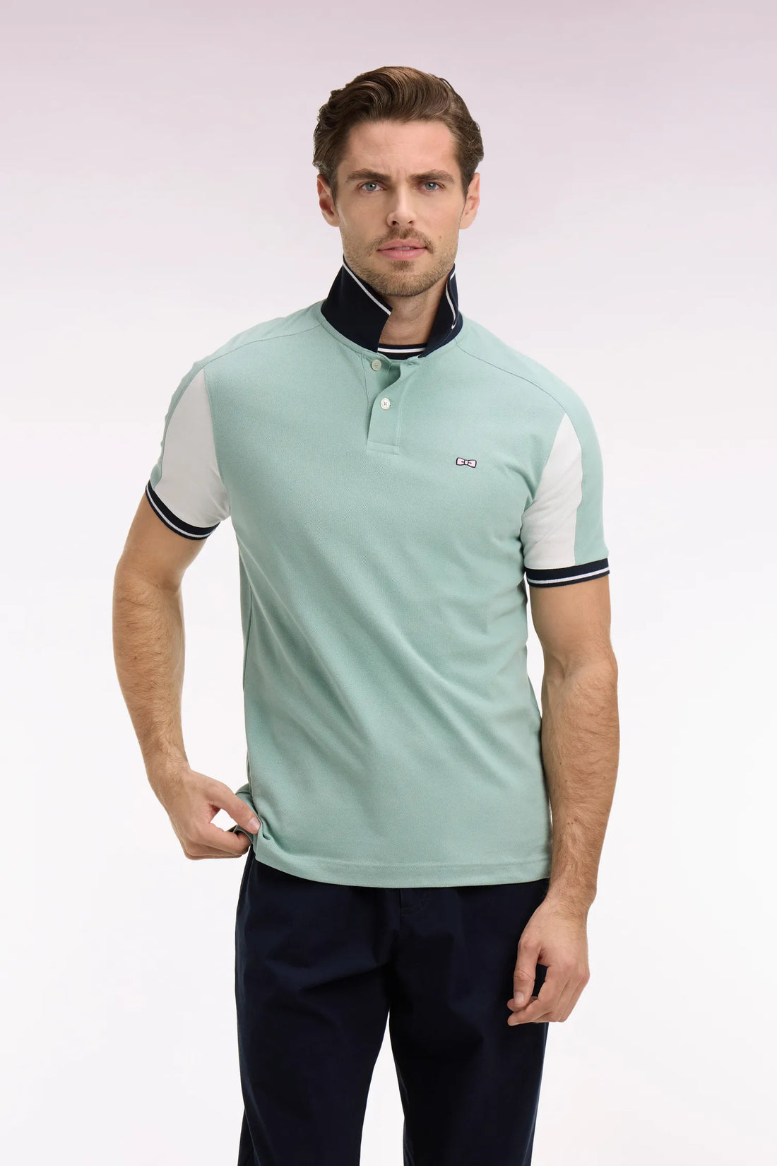 Eden Park 0 Men Short-Sleeved Polo Shirt in Light Green Cotton with Embroidery SKU: E26MAIPC0021_VEM39 Image 01