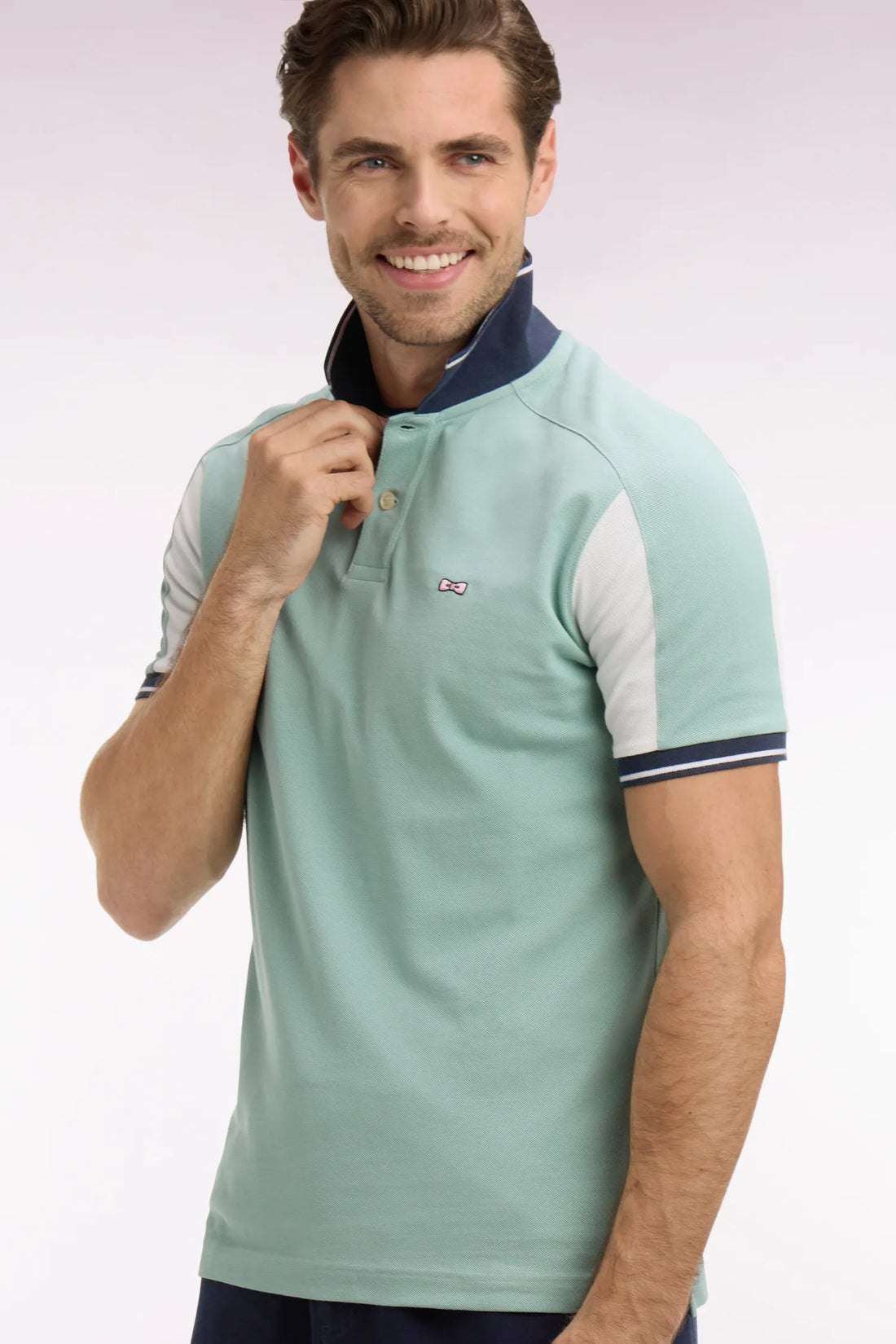 Eden Park 0 Men Short-Sleeved Polo Shirt in Light Green Cotton with Embroidery SKU: E26MAIPC0021_VEM39 Image 02